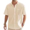 Camisas masculinas de algodão e linho de manga curta, camisas casuais leves com botões, férias, praia, verão, tops com bolso