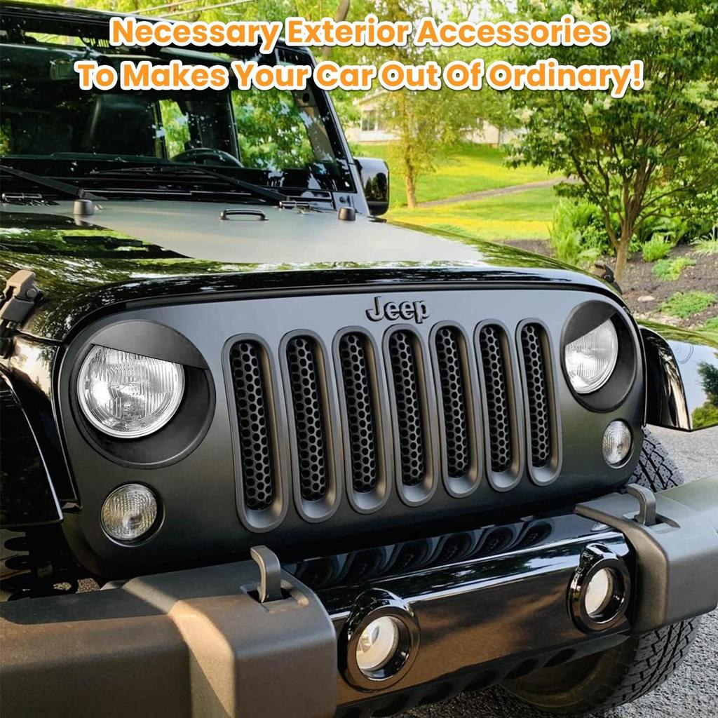 Front Grille Mesh Inserts & Headlight Cover for Jeep Wrangler JK JKU Sport Freedom Rubicon Sahara Unlimited 2007-2018 Exterior Accessories Clip-in