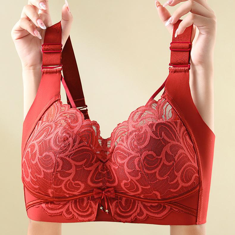 Large Size Bra Women's Lace Thin Full Cup Bra No Steel Ring Gathered and Gathered Accessory Push Up Bra