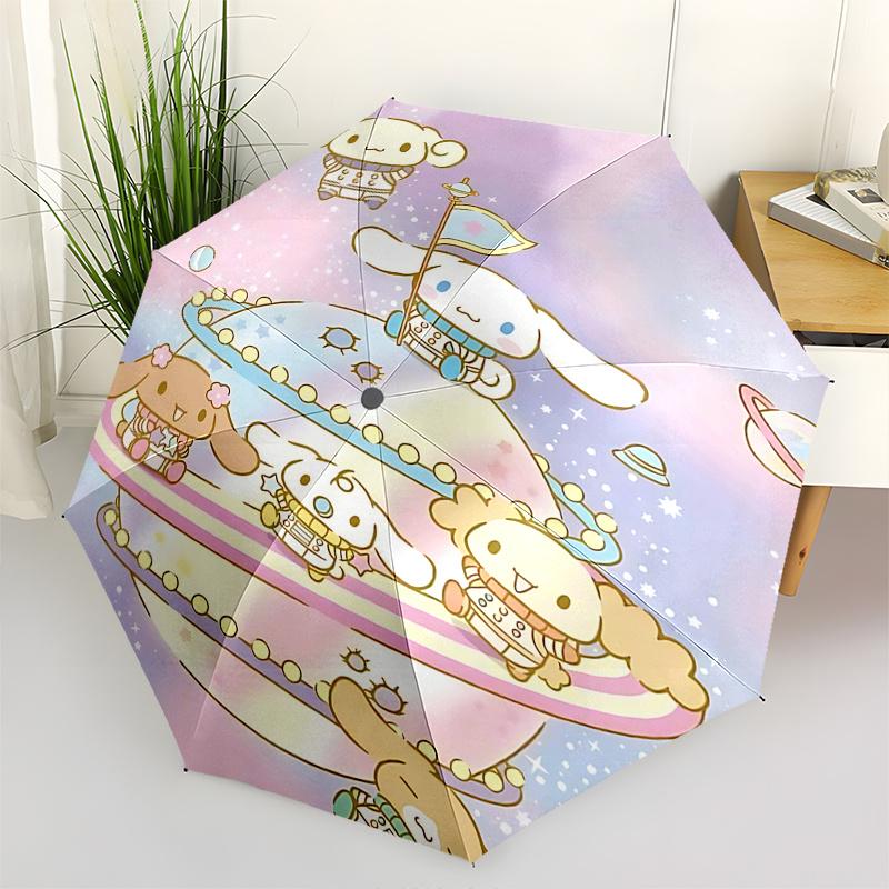 

1pc Sanrio Characters Space Adventure Automatic Folding Umbrella - Portable Three-Fold Design with 8-Bone Iron Frame, Perfect for Outdoor Use, Festive