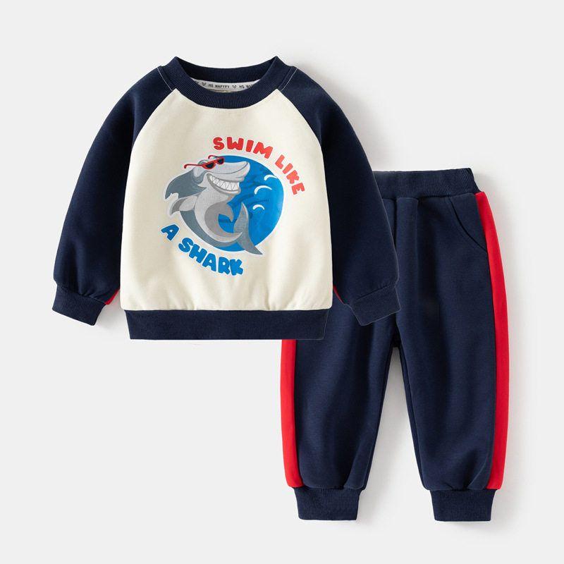 Shark Spring and Autumn Boys and Girls Letter Sweater Suit