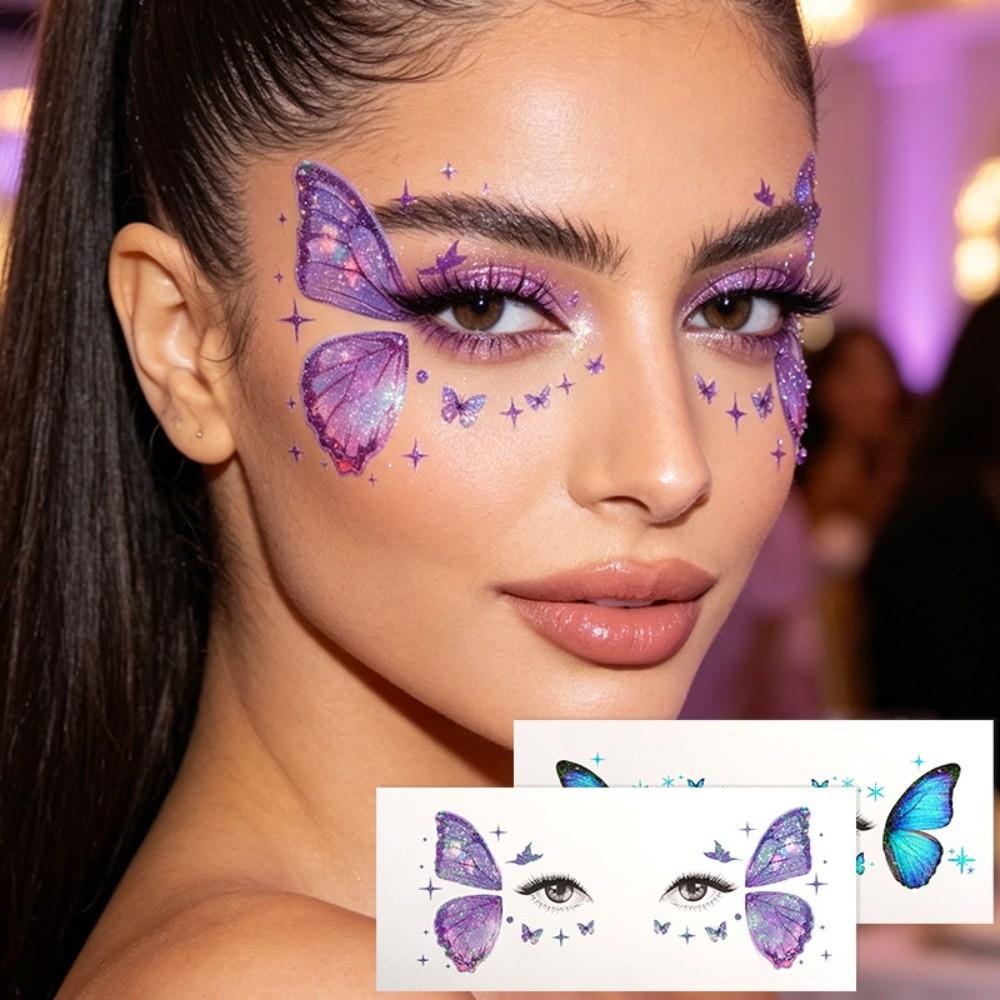 Realistic Glitter Butterfly Face Tattoo Waterproof Face Temporary Tattoo for Parties Concerts