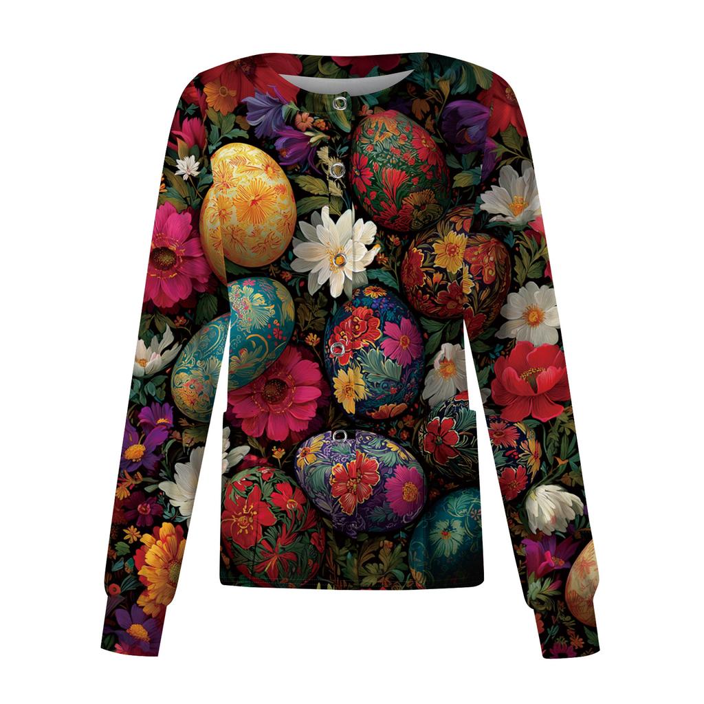 Women's Casual Long Sleeve Single Breasted Printed Dry- Top