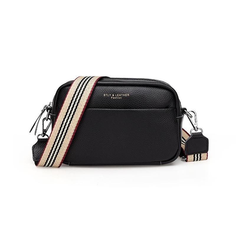 New First-layer Cowhide Shoulder Bag Women's Wide Shoulder Strap Simple Commuting Leather Women's Bag Crossbody Small Square Bag