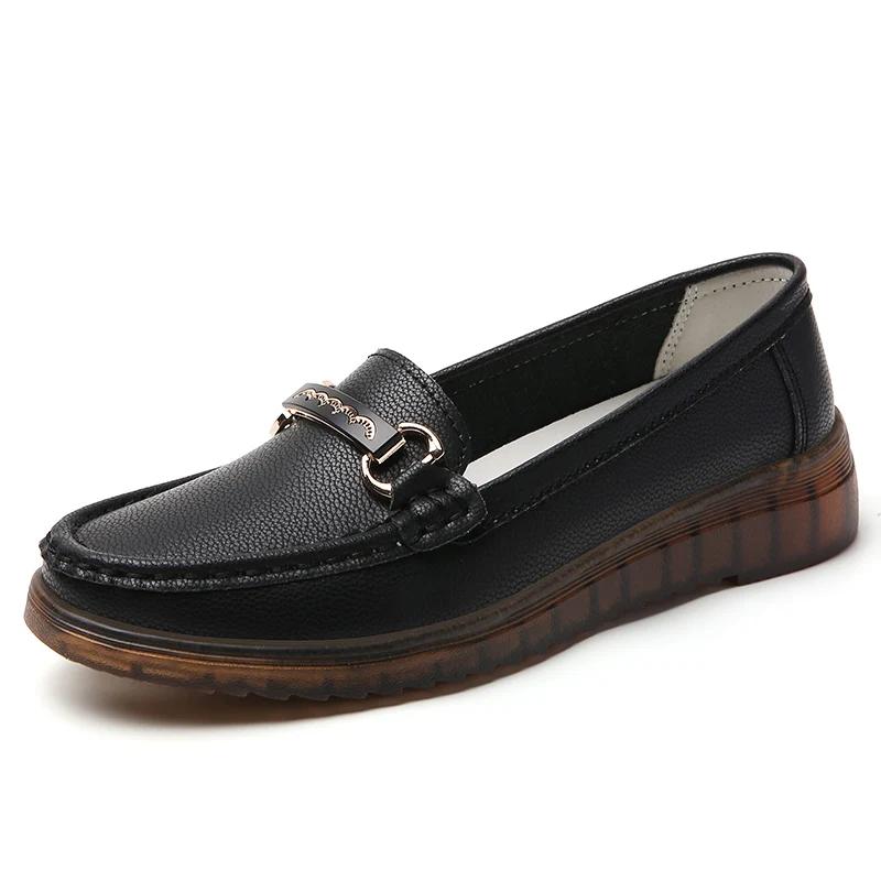 Women's casual plate-size spring and summer breathable loafers, 100% genuine leather shoes, fashionable women's flat shoes