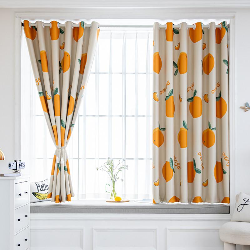 Short Curtain Finished Product Clearance Full Blackout Orange Internet Celebrity Fruit Small Curtain Bay Window Children'S Digital Printing Cartoon