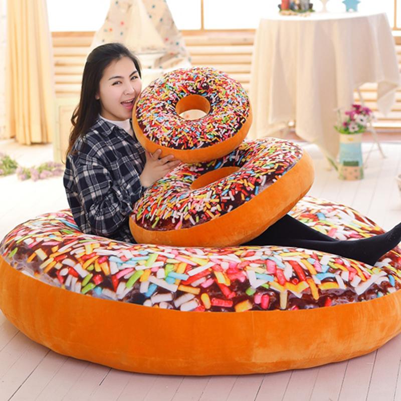 38/60cm Donut Food Toy Colorful Stuffed Ring Shaped Decor Plushie Head Pillow Seat Cushion for Chair Indoor Floor Sofa Gift