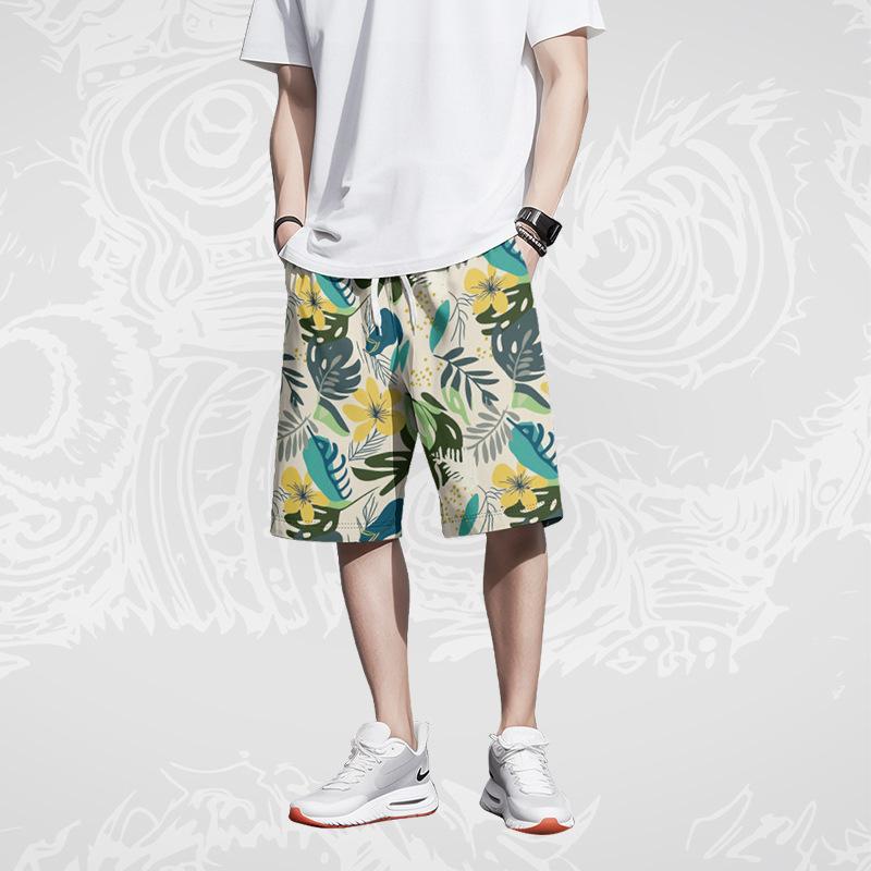Fashion Versatile Sports Shorts Men'S Summer Sports Shorts Leaf Printed Five-Point Pants Casual Pants Teen