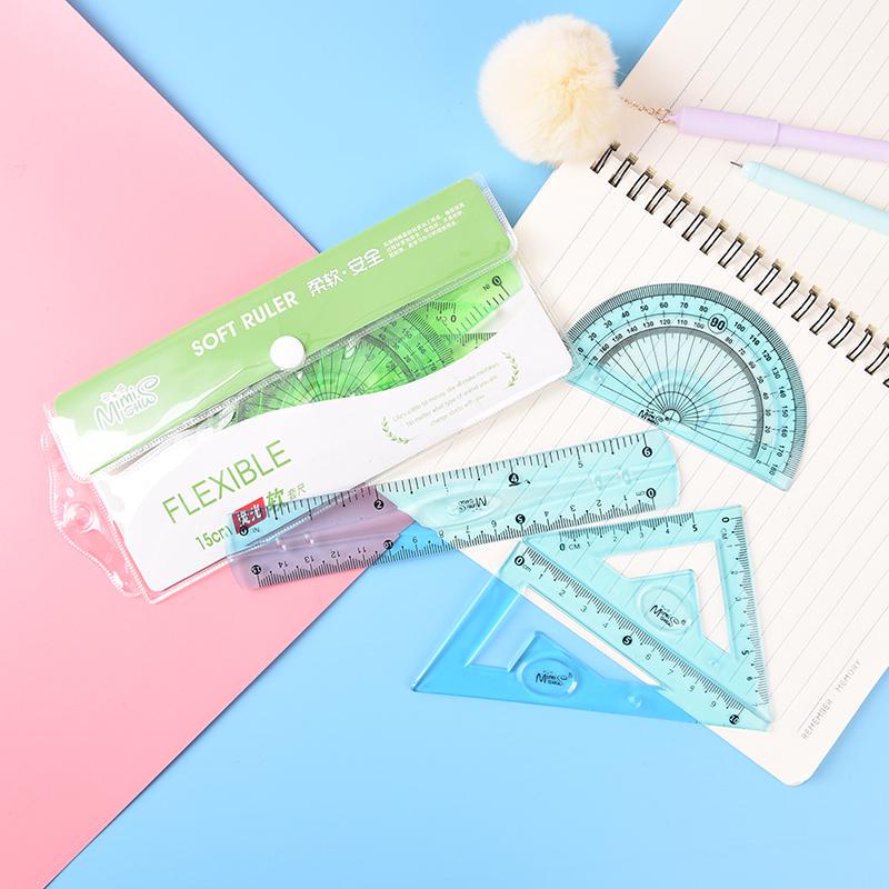 4Pcs//Set Student Ruler Sets Straight Triangular Measure Soft Flexible Stationery
