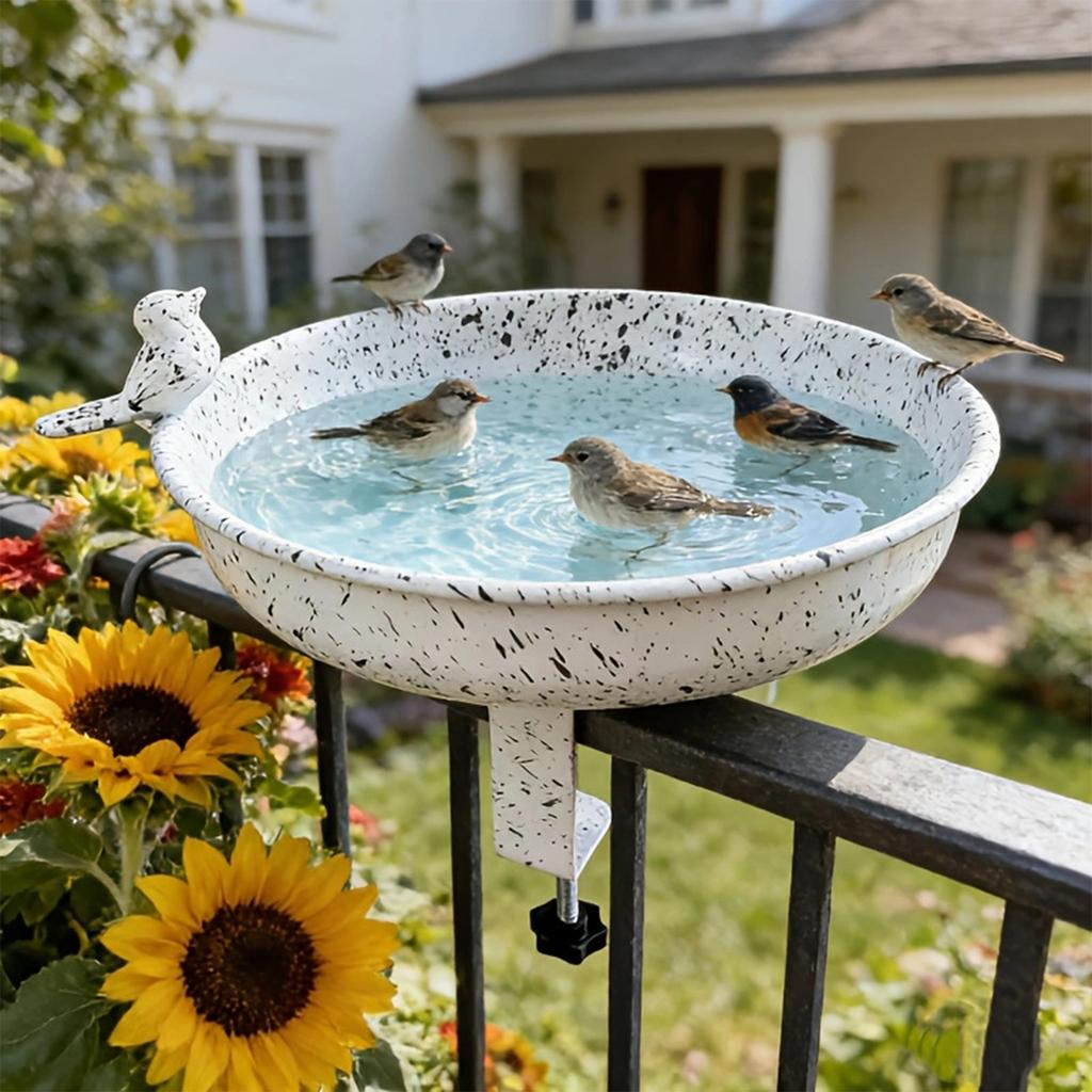 Metall Vogelbad Futterspender mit Klemmenbefestigung für den Außenbereich Langlebiges Wetterbeständiges Design Geeignet für Garten Balkon Terrasse und Veranda
