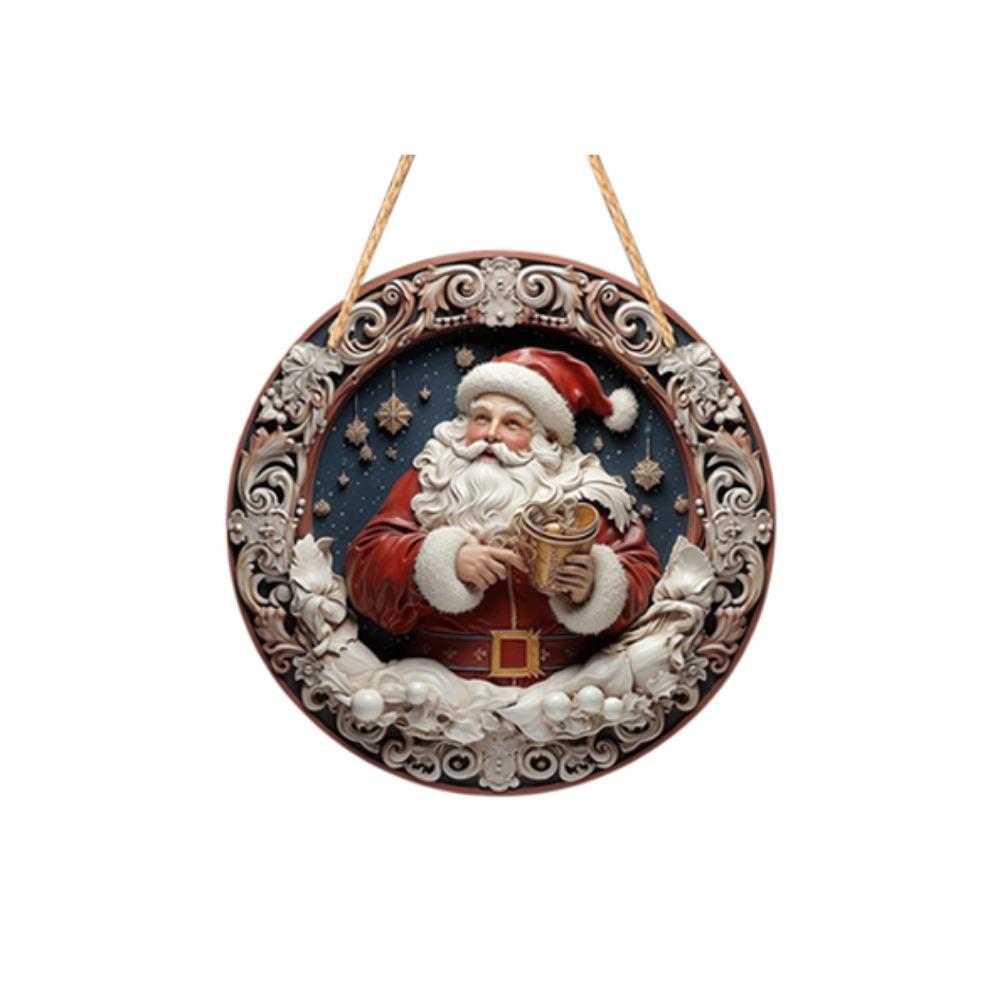 Wooden Santa Claus Porch Wreath Snow Scene Xmas Porch Decoration Hanging Home Fence Decor