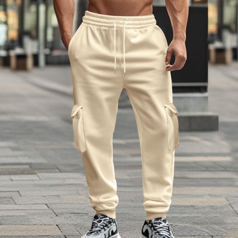 Herren Weiße Elastische Taille Cargo Jogginghose Kordelzug Lockerer Schnitt Lässige Hose