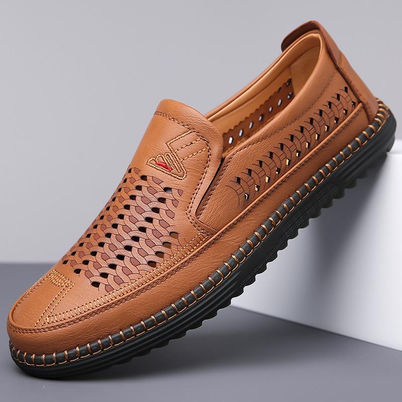 Fashion Summer Fashion Platform Hollow Men's Loafers Designer New Soft Sole Leather Beef Tendon Sole Casual Outdoor Sports Men Sandals