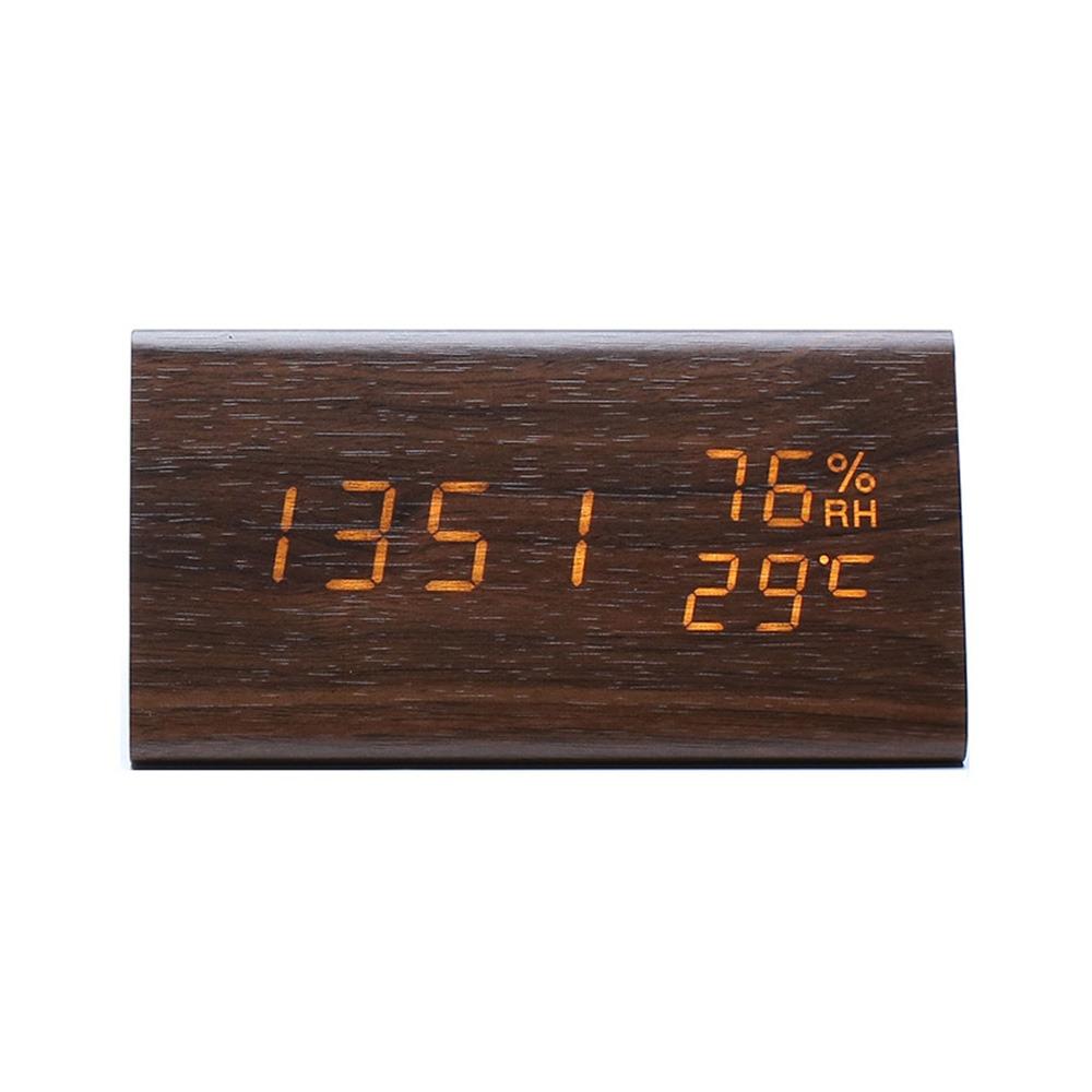 Triangular Wooden LED Alarm Clock Humidity and Temperature Display Adjustable Brightness Digital Alarm Clock Voice-activated