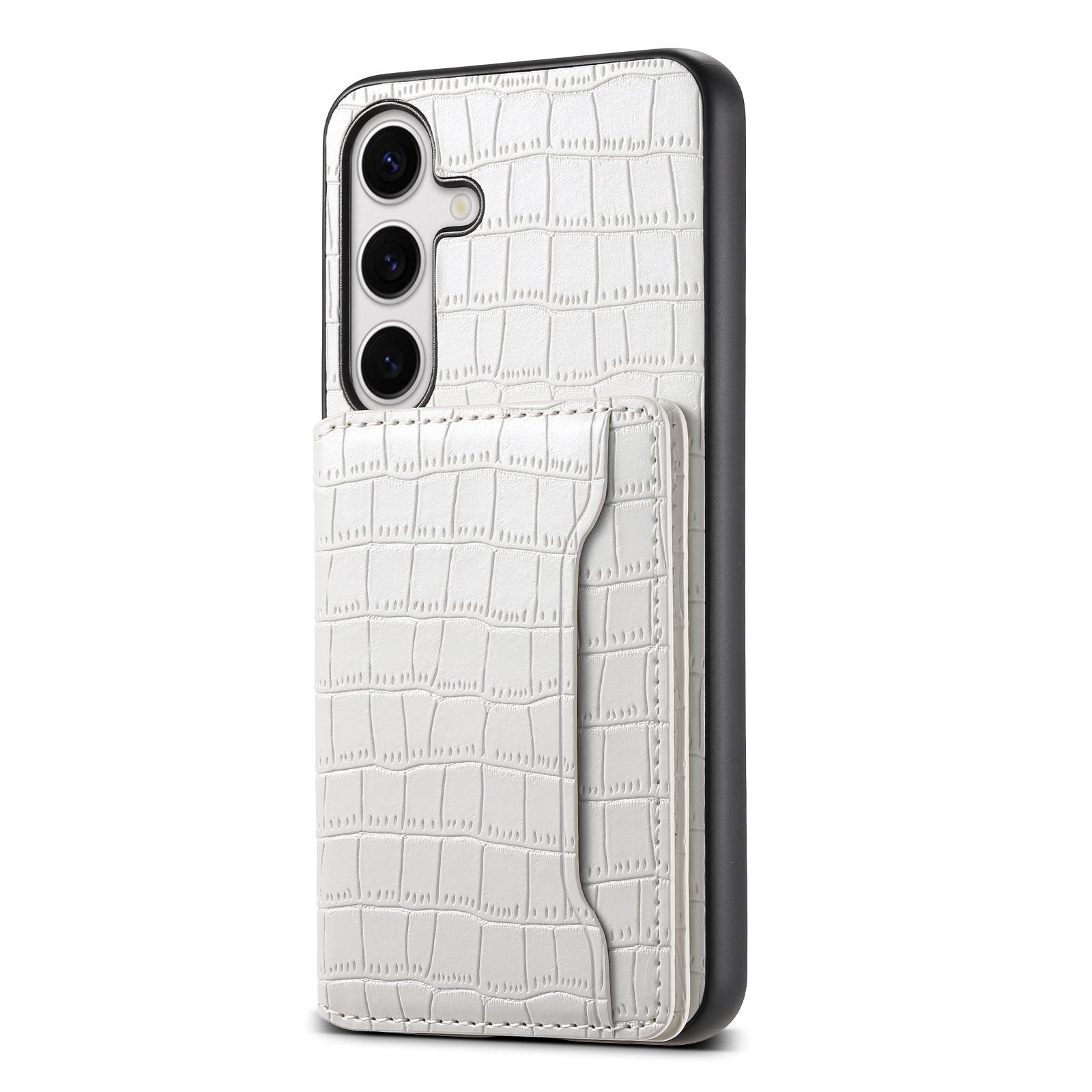 

For Samsung Galaxy S24 Card Holder Case Leather+PC+TPU Phone Cover Crocodile Texture C