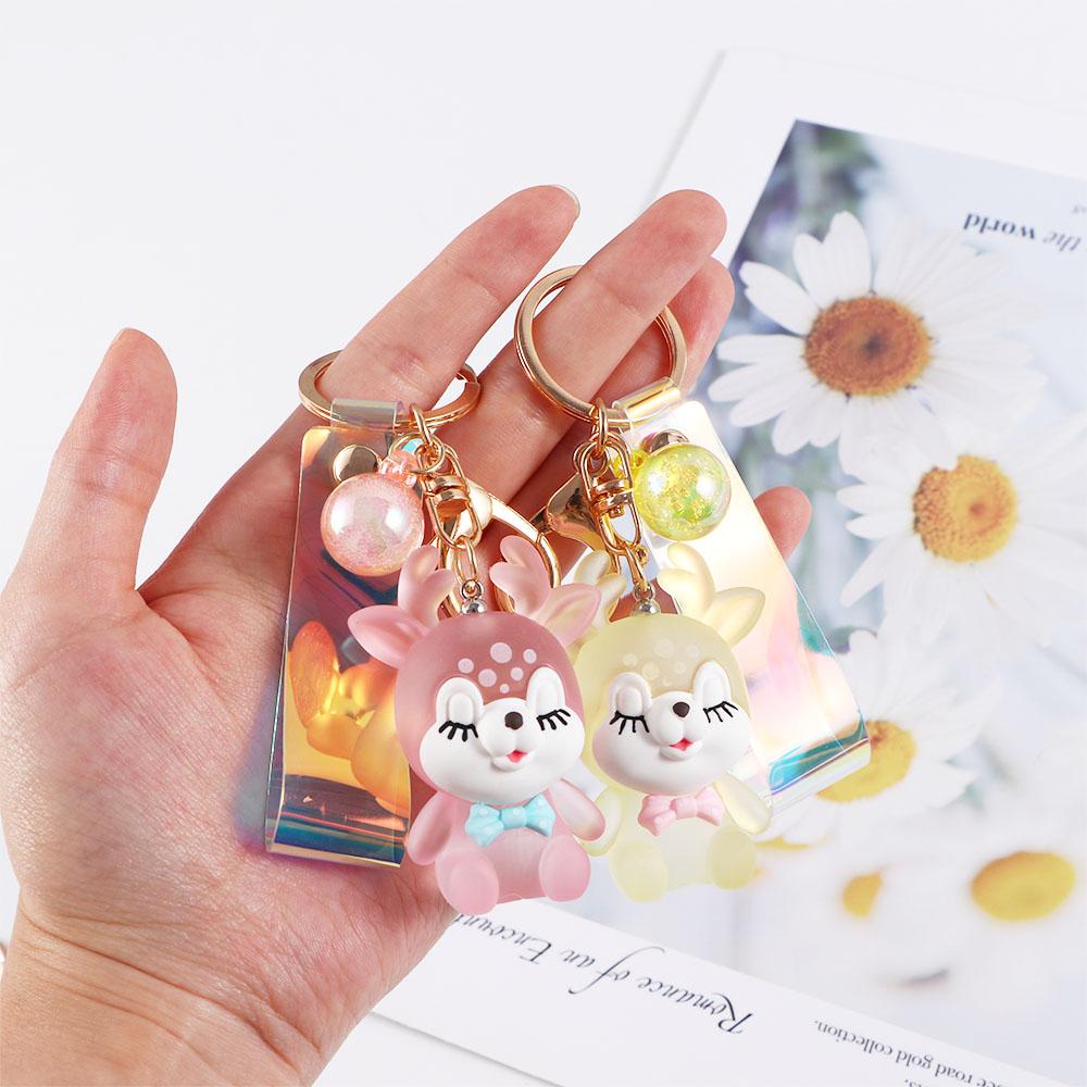 Cute Bag Pendant Deer Acrylic Elk Keychain Flashlight Keychain Key Lanyard Car Keyring