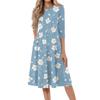Women’s Floral Print Midi Dress with Crew Neck Three Quarter Sleeves Soft Fabric Casual A Line Fit for Daily Wear
