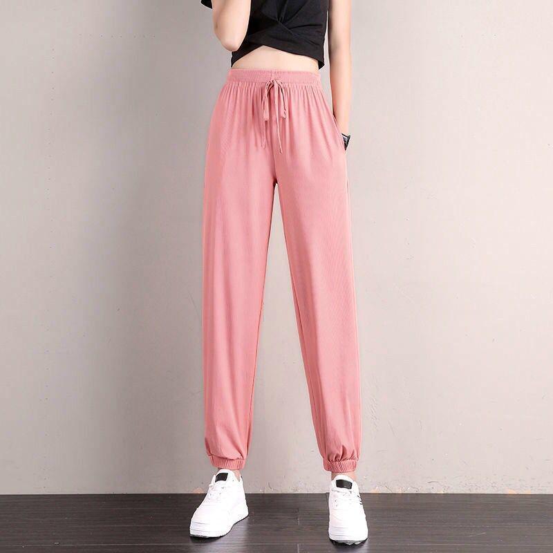 

Women s Plus Size Summer Ice Silk Casual Harem Pants - Slimming, Loose Sports Style for Girls & Students L 100-105 kg