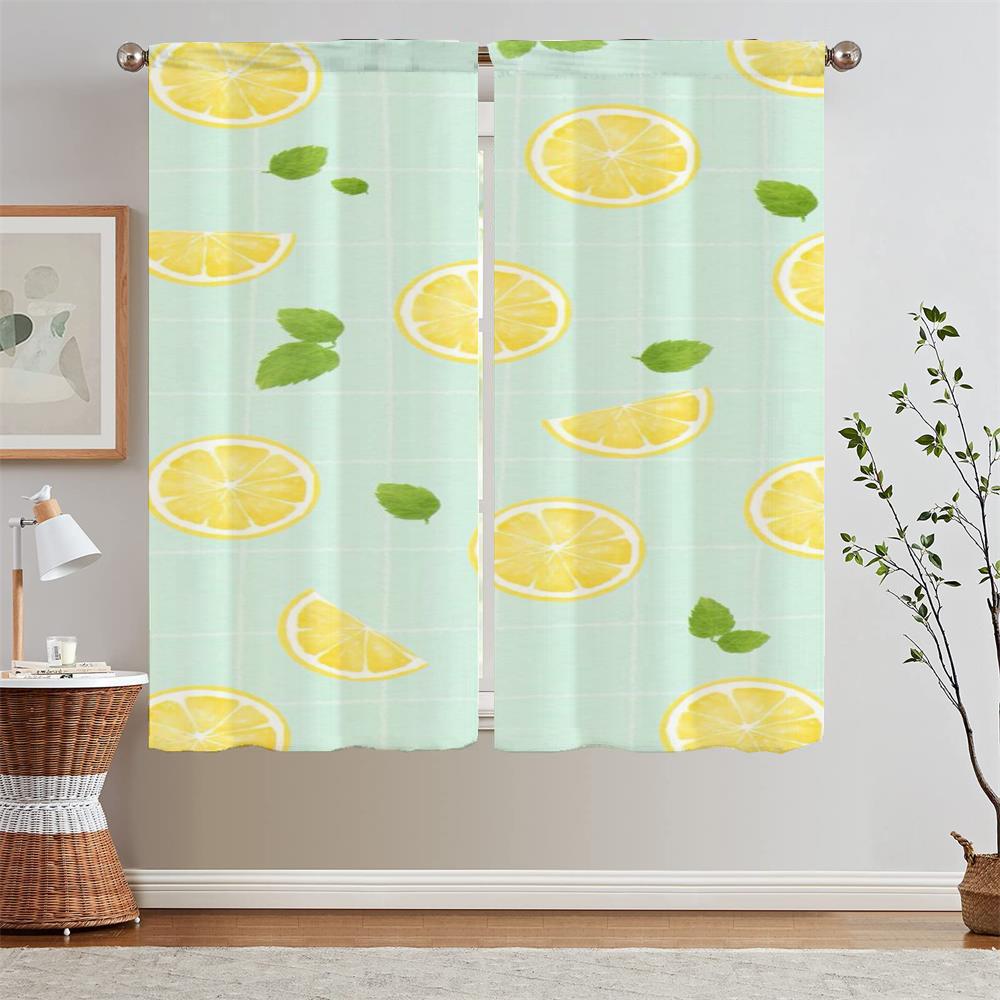 Kitchen Curtains 2 Pieces Window Curtains for Doors Cute Lemon Fruit Bathroom Curtain for Children's Room Bedroom Decoration