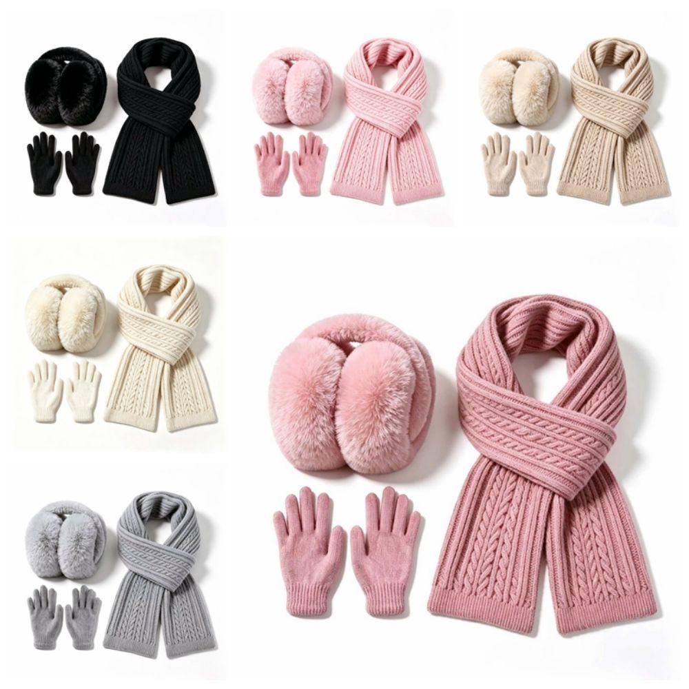 Elastic Woolen Neck Scarf Cold Proof Knitted Scarf Fashion Kids Earmuffs Scarf Gloves Set  Daily
