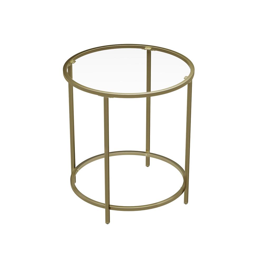VASAGLE Round Side Table, Tempered Glass End Table With Golden Metal Frame, Small Coffee Table, Bedside Table, Living Room, Balcony