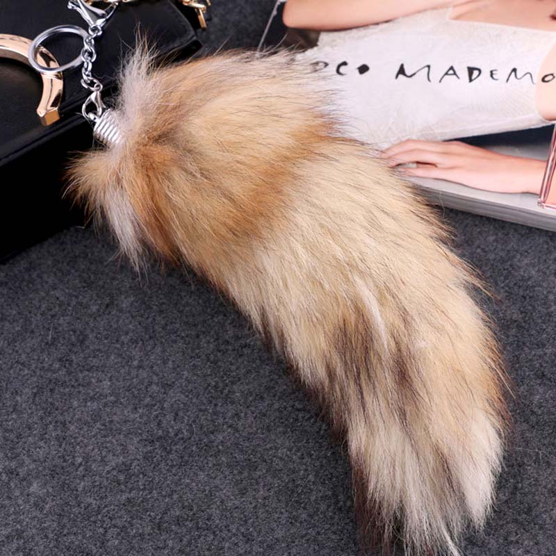 1Pc Bag Pendant Soft Keychain Large Key Ring Chain Fashion Fur Fox Tail Keyring 25CM