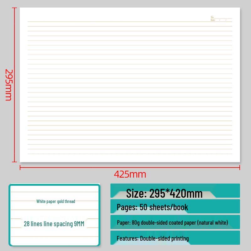 A3 Large Horizontal Line Paper Notebook - Single Line for Office, Student Mind Maps, Drafts