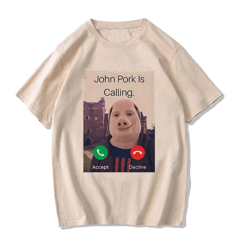 Women Funny Pig Tops Tshirt John Pork Is Calling Answer Call Phone Y2k Tee Shirt Gothic Hip Hop T-shirt Streetwear Clothes