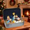 Tin Box Nativity Mini 3D Small Religious Holy Figurines Holy Family Christmas Religious Decoration for Desk Shelf Office Bedroom