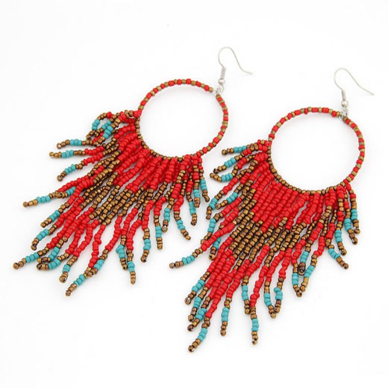 European & American Bohemian Handmade Seed Bead Tassel Drop Earrings