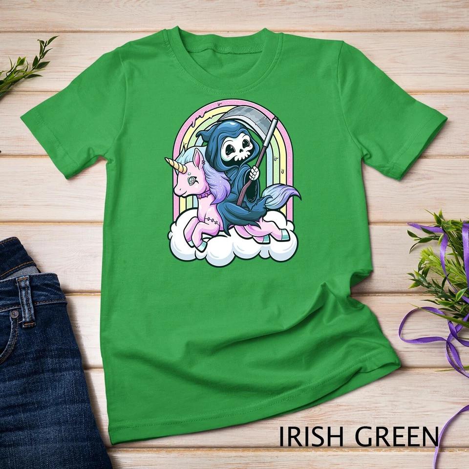 Kawaii Pastel Goth Cute Creepy Unicorn Grim Reaper Unisex T-shirt 4 2XL