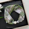 Thin Pearl Silk Scarf Magnetic Clasp Neck Wrap Fashion Neckerchief  for Women