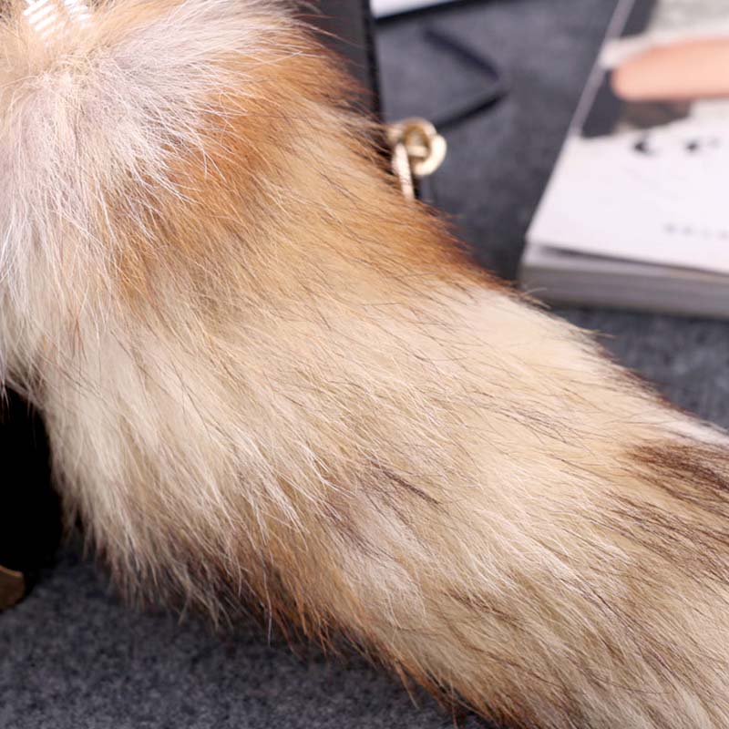 1Pc Bag Pendant Soft Keychain Large Key Ring Chain Fashion Fur Fox Tail Keyring 25CM