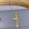 Lightweight Titanium Steel Butterfly Clavicle Necklace with Zirconia Tassel for Women