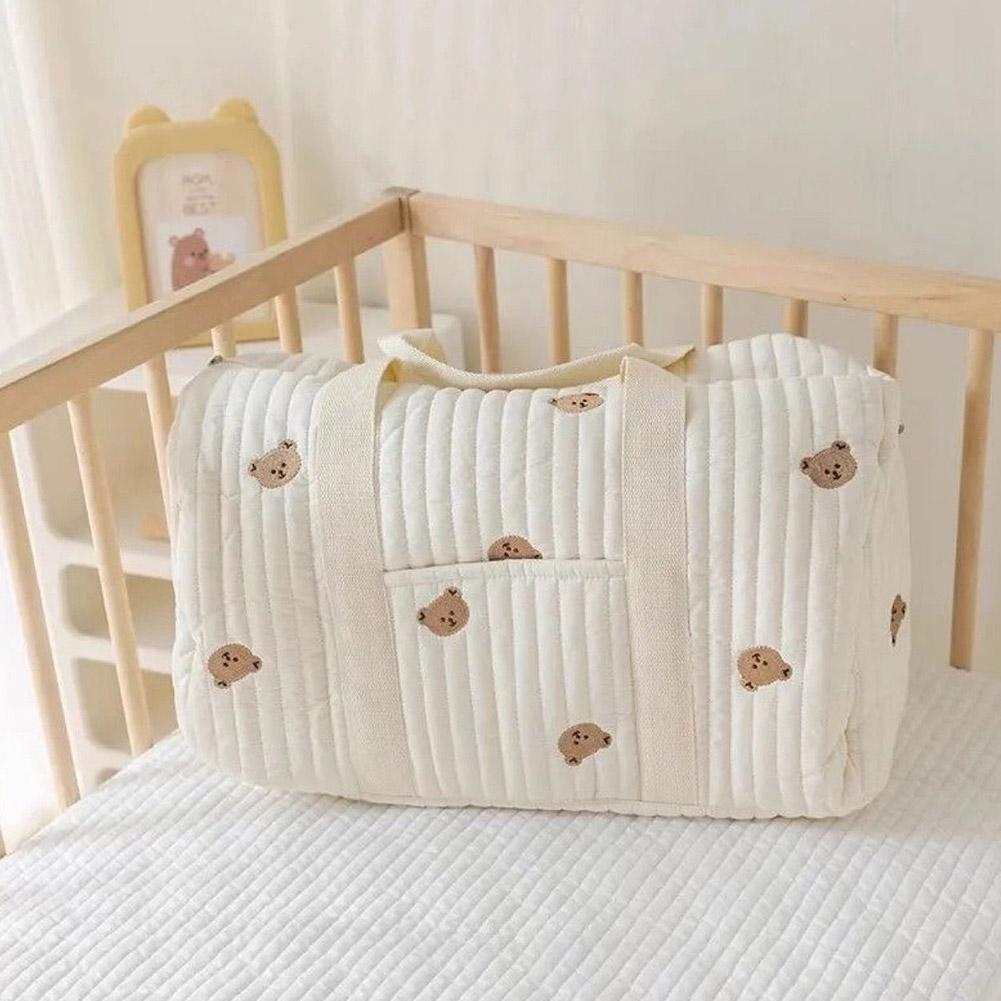Little Bear Embroidered Handheld Shoulder Bag Large Capacity Mommy Bag Mother Baby Parent Child Single Shoulder Bag