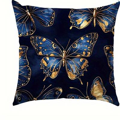 Short plush material pillowcaseHome Decor Blue Gold Butterfly Patterned Pillow Covers Pattern Cushion Cover Suitable for Sofa