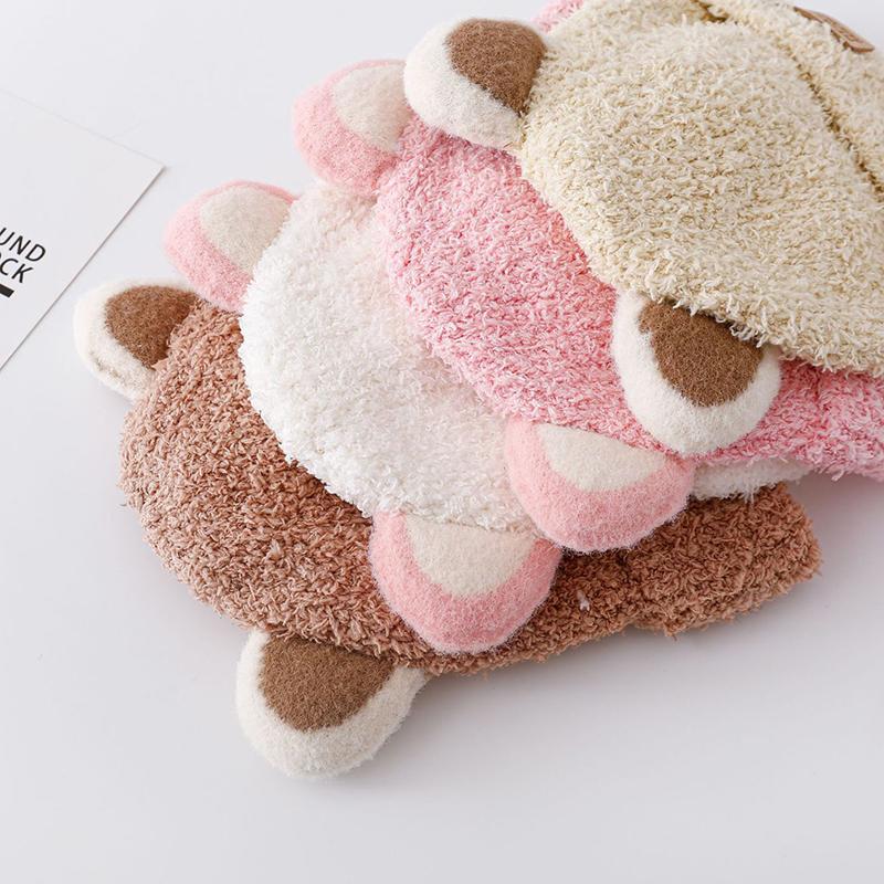 Baby Plysjlue Vinter Varm Korallfleece Beanie Lue for Småbarn Gutt Jente Ensfarget Søte Katteører Barn Strikkeluer Tegneserie