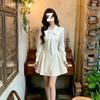 Dress Women's Long-sleeved Bow Collar Lace Lace Waist Pleated Short Skirt Sweet Gentle Wind Small A-shaped Umbrella Skirt