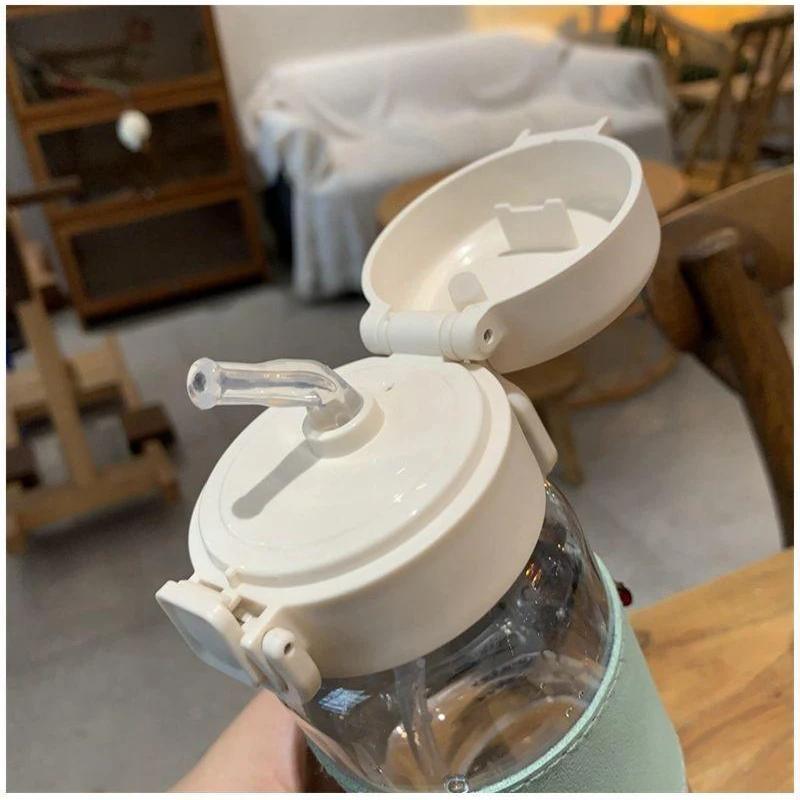 Portable Water Bottle with Straw Leak-proof Plastic Waterbottle Drinking Juice Milk Coffee Cup for School Kids Drinkware Gifts
