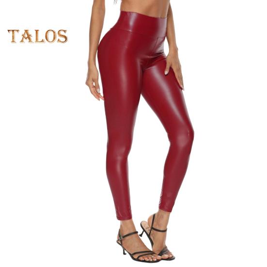 

Женские брюки из искусственной кожи, облегающие, с высокой талией, длинные брюки, приподнимающие бедра, леггинсы для повседневной носки M вино красного