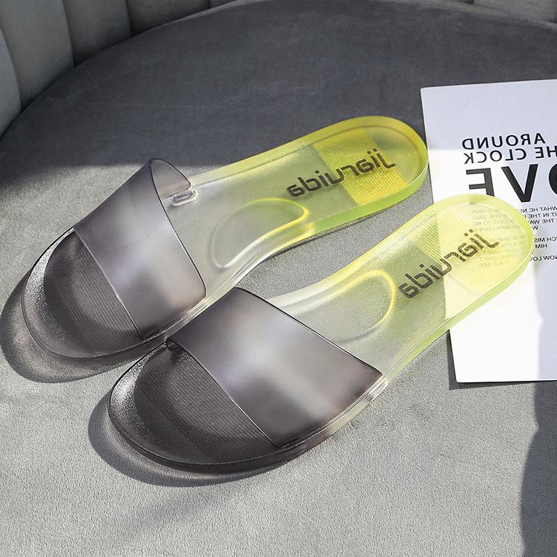 Женские прозрачные шлепанцы с кристаллами - Летние универсальные уличные шлепанцы Size 37 серый 840₽