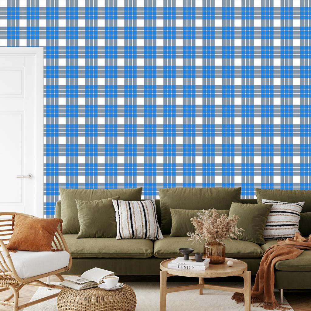 Blue and Azure Checkered Wallpaper for Living Room and Bedroom 50x1000