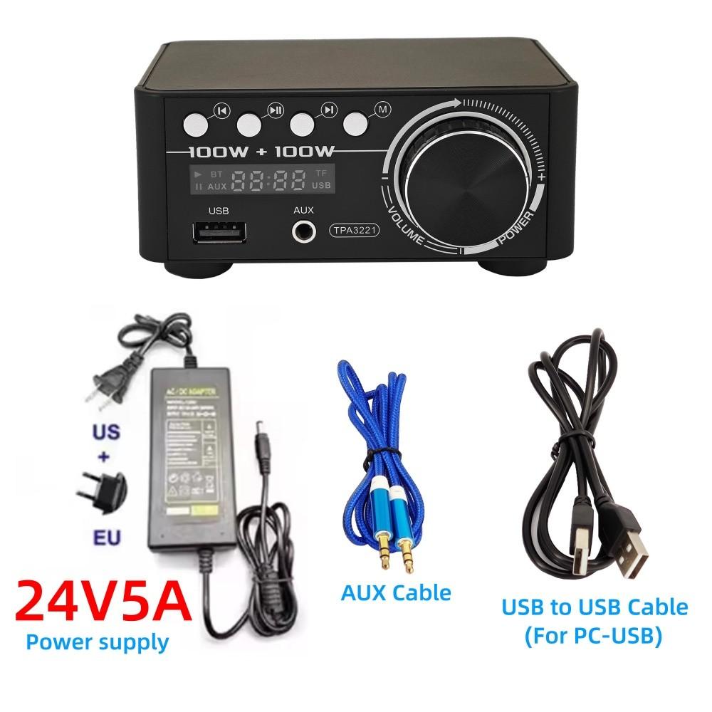 Bluetooth 5.3 TPA3221 Class D Power Mini Amplifier 2.0 Digital Amplifier 100Wx2 200W Home Audio System with PC USB
