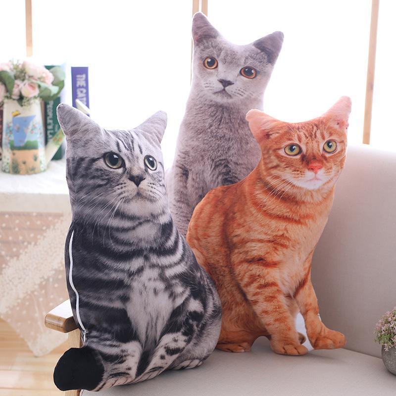 Lifelike 3D Cat Plush Toys Stuffed Soft Animal Doll Simulation Sleep Pillow 3D Cat Sofa Cushion Cartoon Doll Home Decor Gift