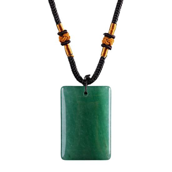 Natural Crystal Pendant Necklace Necklace, Healing Energy Stone with Adjustable Braided Rope, Polished Fake Gemstone Jewelry for Men Women Rectangle