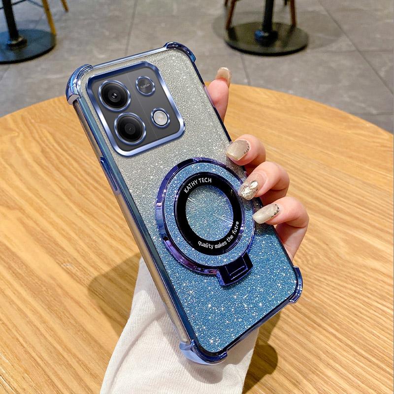 6D Plating Shockproof Holder Ring Phone Case For Xiaomi Redmi Note 9 10 11 12 13 Pro 4G 5G 13R 12S 11S 10S 9S Glitter Soft Cover