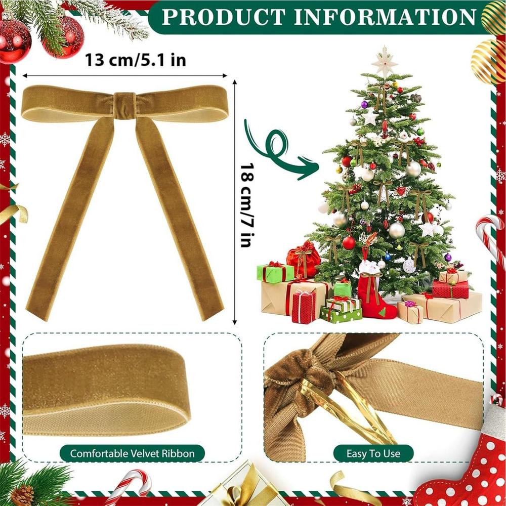12 PCS Velvet Bows Christmas Tree Bows Red Christmas Ribbon Bows DIY Crafts Xmas Gift Wrapping for Xmas Home Decoration