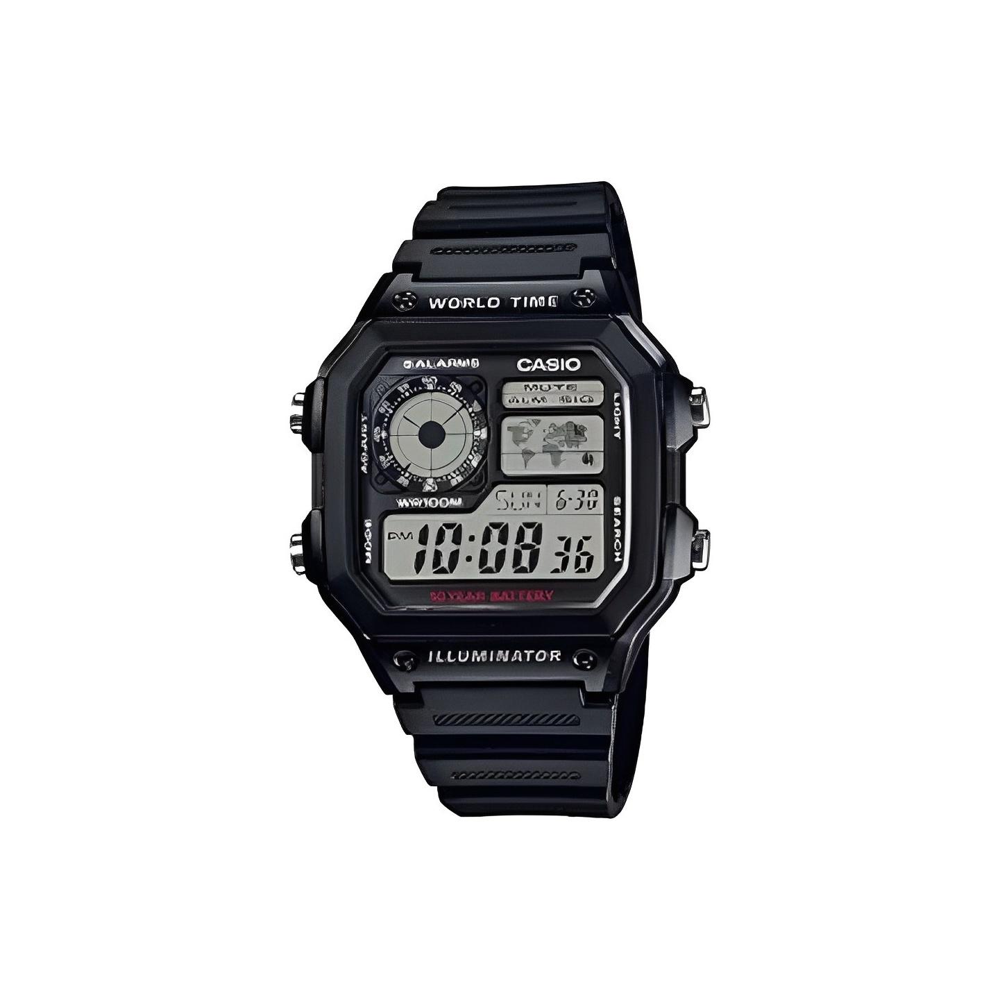 CASIO Unisex Silver Watch AE-1200WH-1AVDF Black Strap