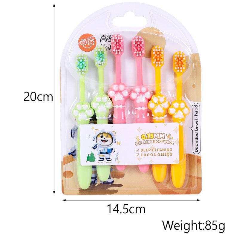 High End Soft Bristled Toothbrush For Children's Cartoon Cat Claw Design Soft Rubber Brush Handle Kids Household Toothbrush Set