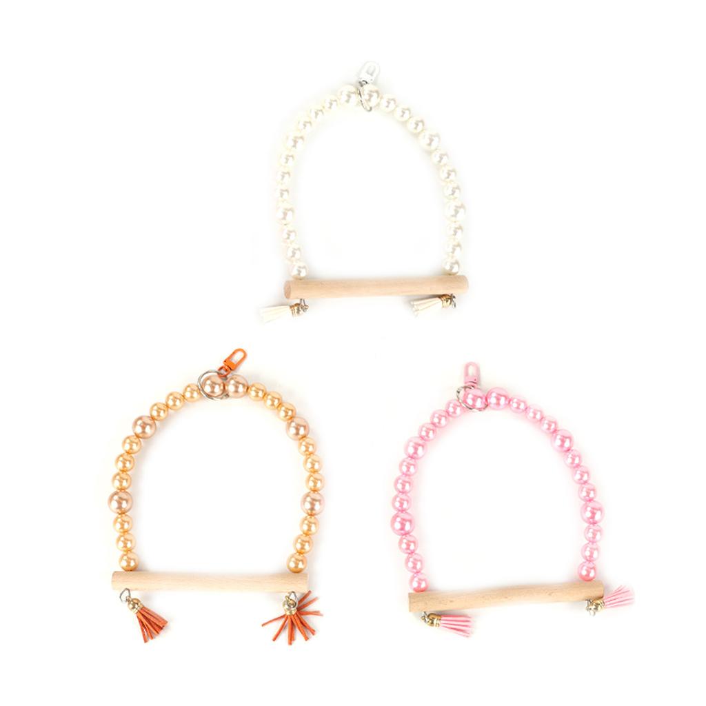 Parrots Bridge Hammock Swing Bridge Swing Standing Training Supplies Bridge Wood Hammock with Pearls Beads Toy